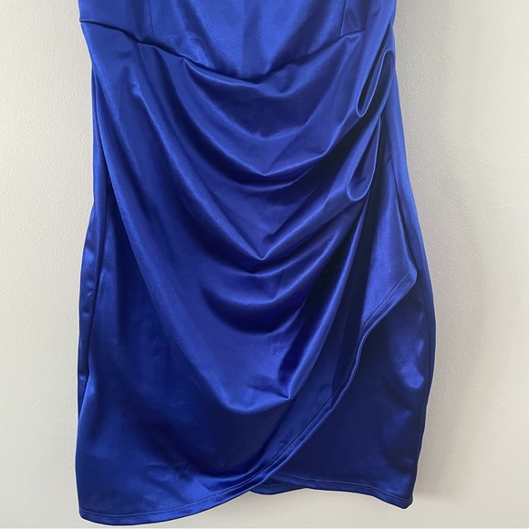 Windsor Royal Blue Wrap Around Satin Dress - Picture 6 of 9